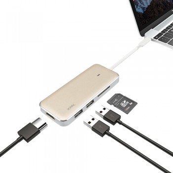 Cổng chuyển sạc và đọc thẻ nhớ JCPal Slim USB-C Multiport Adapter (Vàng)